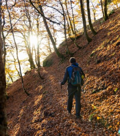 Randonneur en automne dans la vallée de munster
